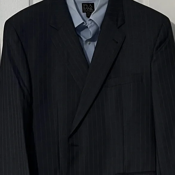 JOS A. BANK MEN’S SLATE & GRAY STRIPED WOOL SIGNATURE GOLD COAT/48 LNG/PRE-OWNED